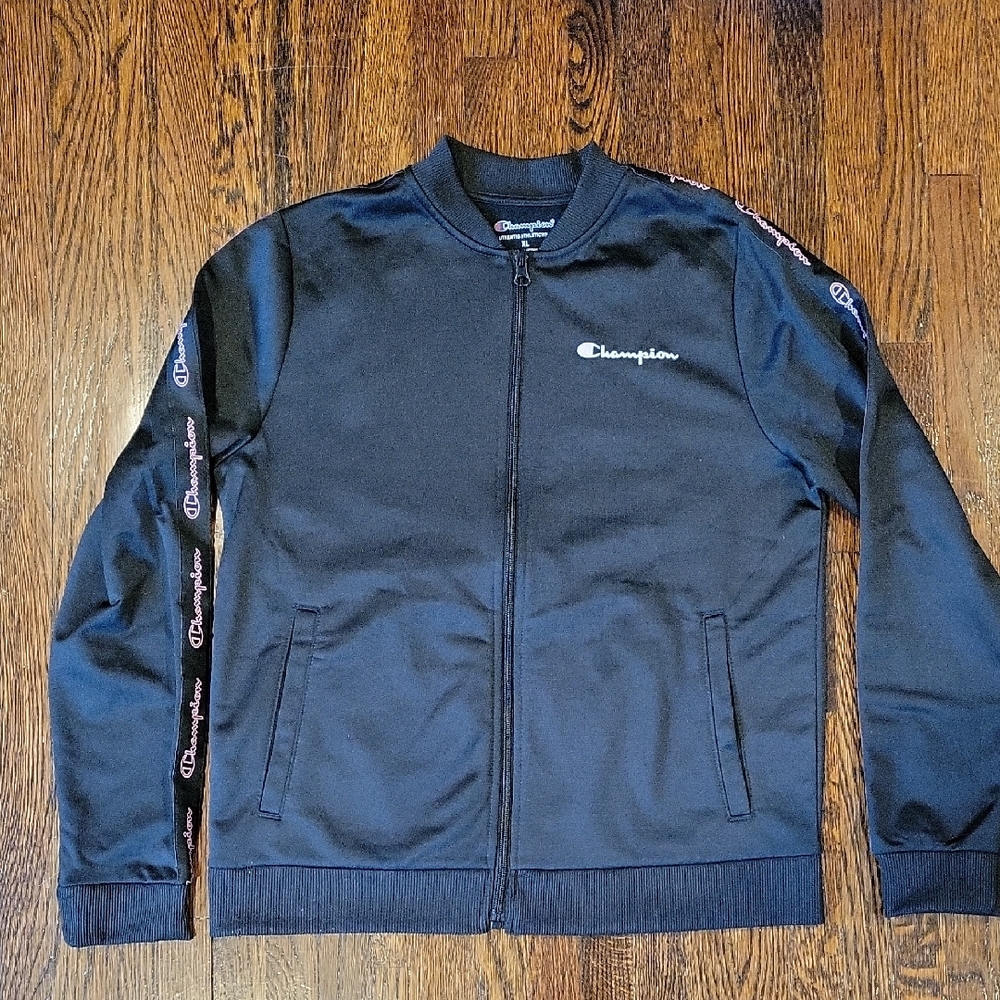 Champion Black Bomber Jacket with Logo Accents